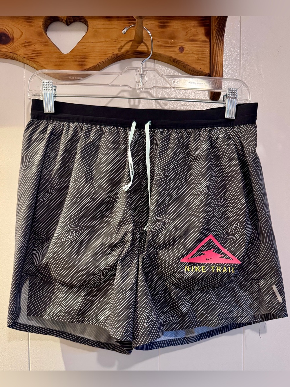 Nike Men's Black Patterned Trail Running Shorts with Pink Logo